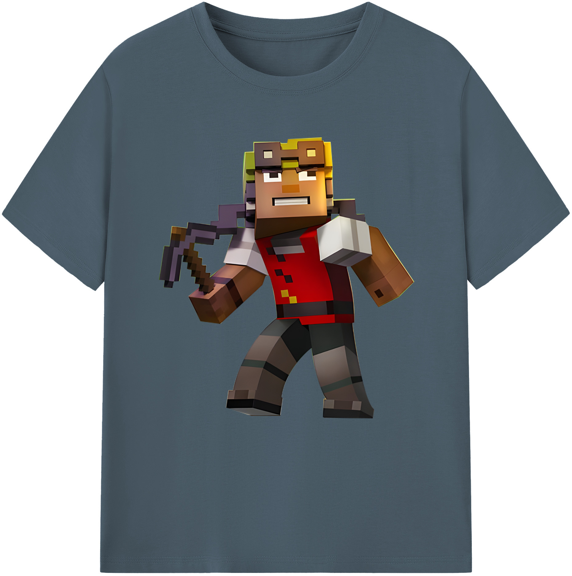 （画像用） マインクラフト ブロックの世界 Minecraft MC Block world 綿100％半袖Tシャツ（フロントプリント）